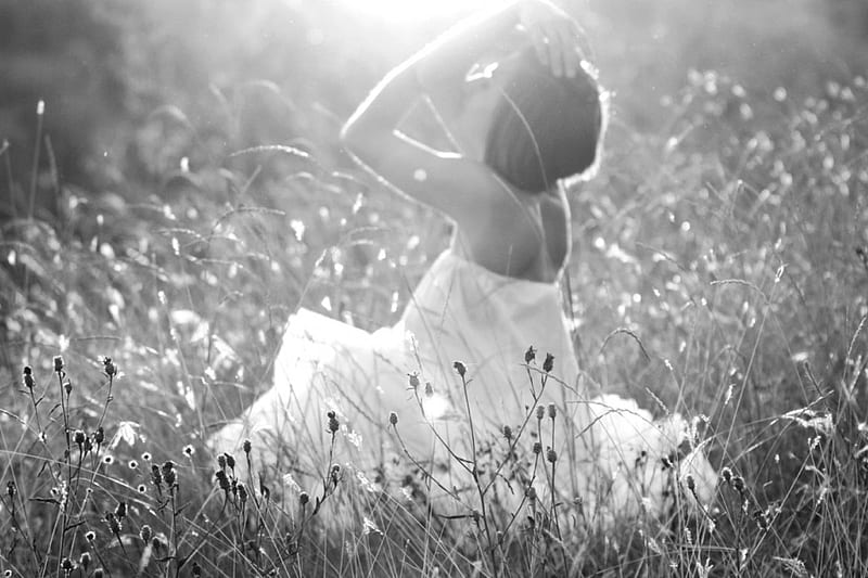 Summer, gras, graphy, sun, wp, bw, girl, light, HD wallpaper