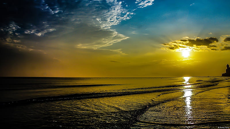 Beautiful Sunset Over the Beach, beach, ocean, nature, sunset, clouds, sea,  HD wallpaper | Peakpx