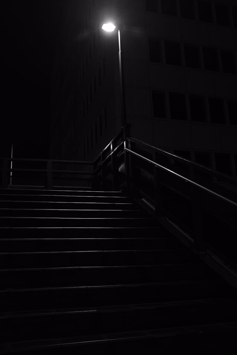 stairs, dark, lantern, night, light, HD phone wallpaper
