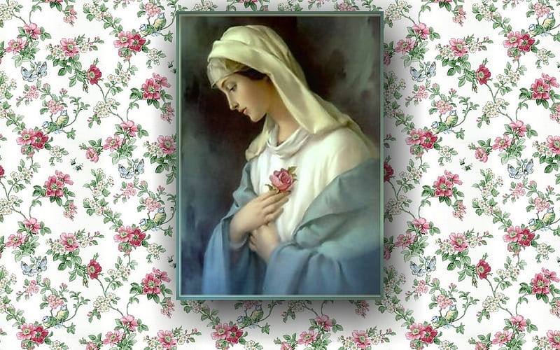 Mary with Rose, Mother of God, Virgin, rose, Mary, HD wallpaper | Peakpx