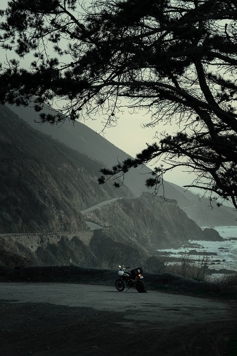 motorcycle, moped, bike, road, coast, HD phone wallpaper