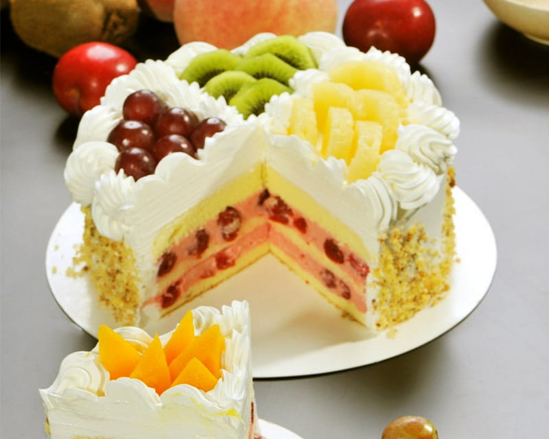 Fruit Cake, dace, fruit, food, cream, HD wallpaper