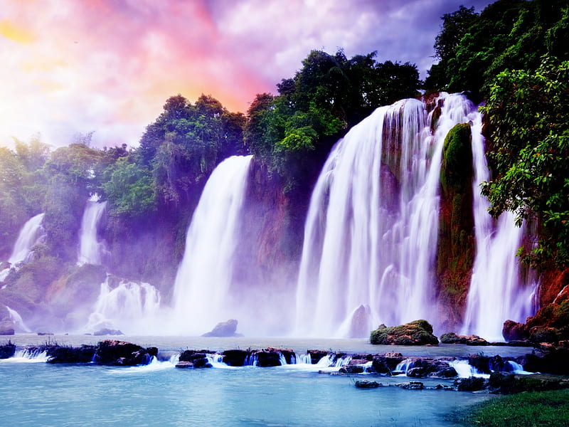Splendid Waterfall, waterfall, sky, colourful, splendid, HD wallpaper
