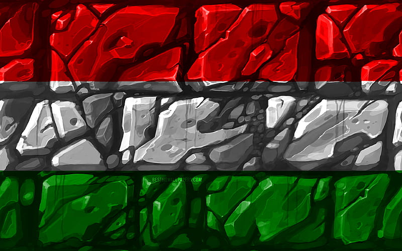 Hungarian flag, brickwall European countries, national symbols, Flag of Hungary, creative, Hungary, Europe, Hungary 3D flag, HD wallpaper