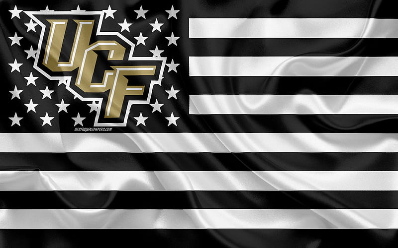 UCF Knights, American football team, creative American flag, black and white flag, NCAA, Orlando, Florida, USA, UCF Knights logo, emblem, silk flag, American football, HD wallpaper