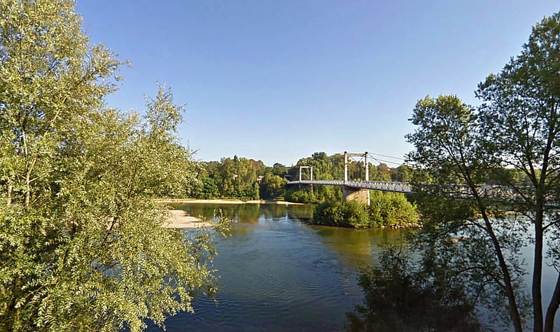 Loire River, longest, water, france, bridge, trees, sky, blue, HD wallpaper