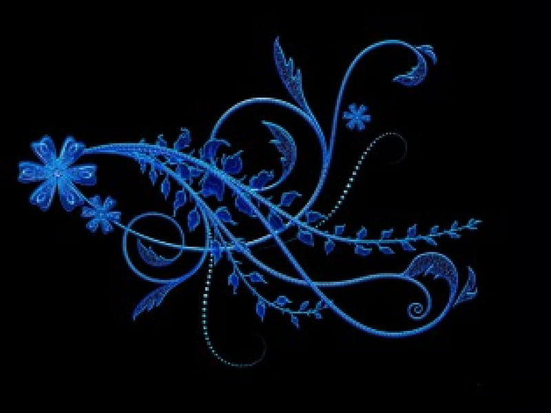 Blue Liana, curly, pretty, leaves, flower, blue flower, vines, liana, blue, HD wallpaper