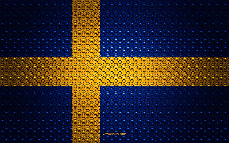 Flag of Sweden creative art, metal mesh texture, Swedish flag, national symbol, Sweden, Europe, flags of European countries, HD wallpaper