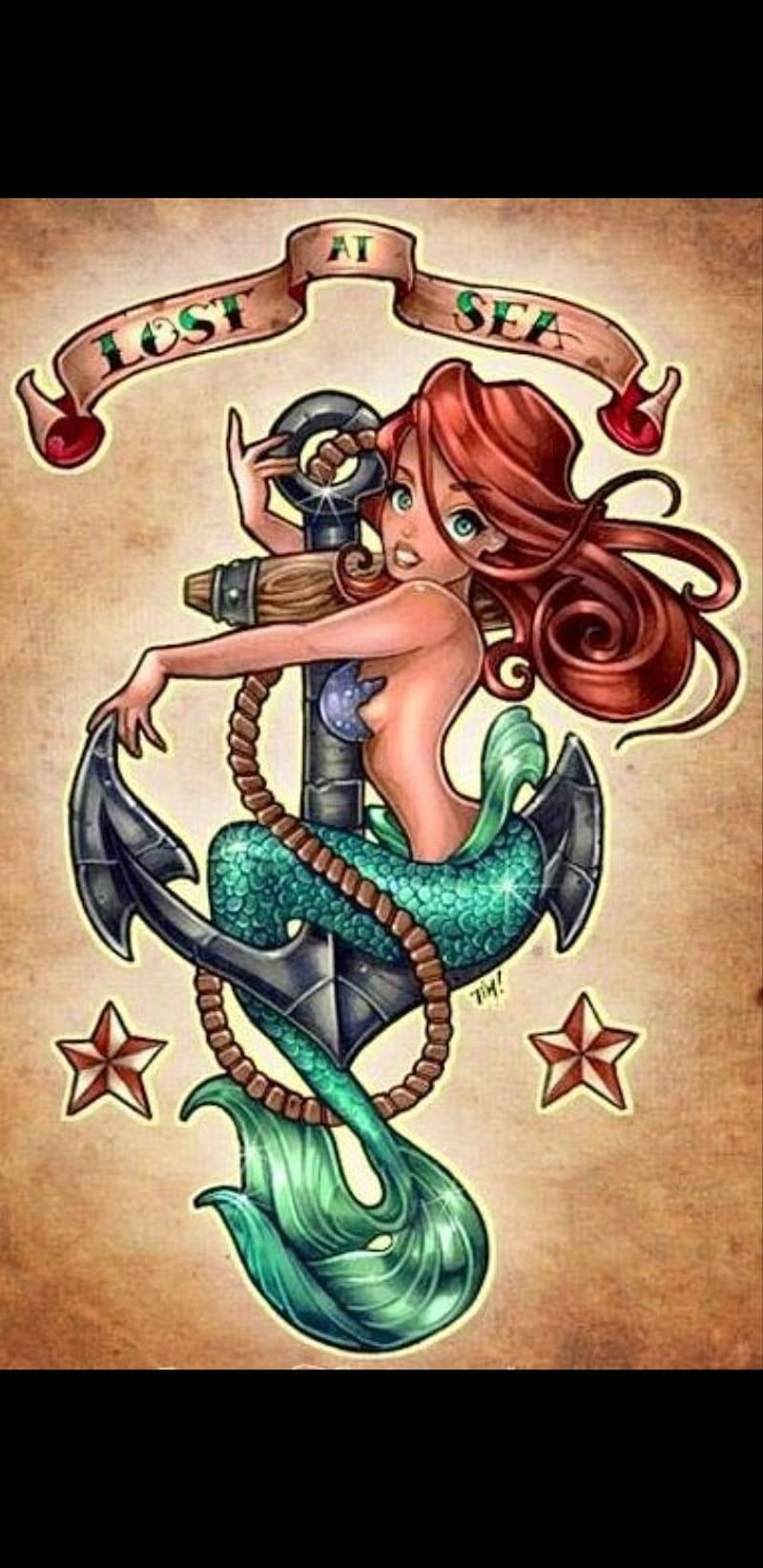 The Little Mermaid , anchor, cartoon, disney, mermaid, tattoo, HD phone wallpaper