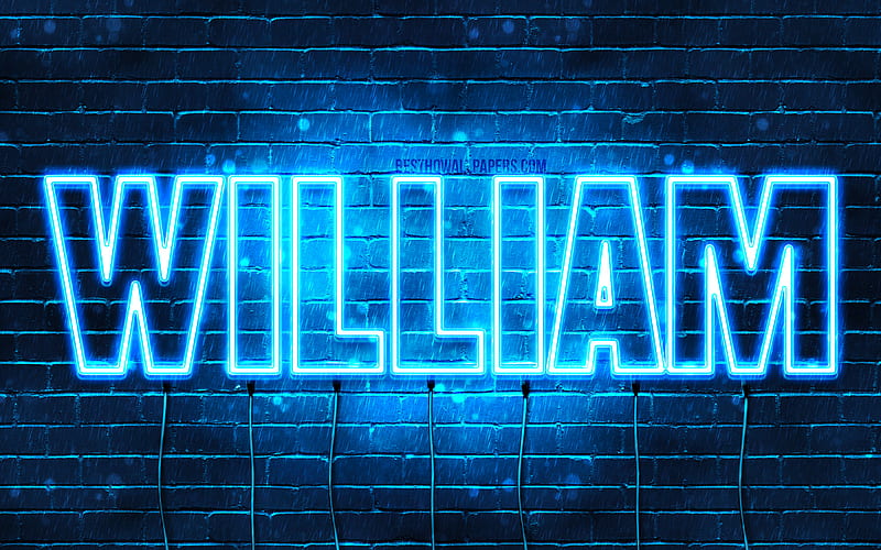 William with names, horizontal text, William name, blue neon lights, with William name, HD wallpaper