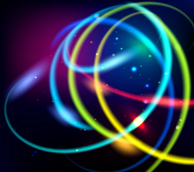 Neon Circles, abstract, blue, cirlcles, colors, yellow, HD wallpaper