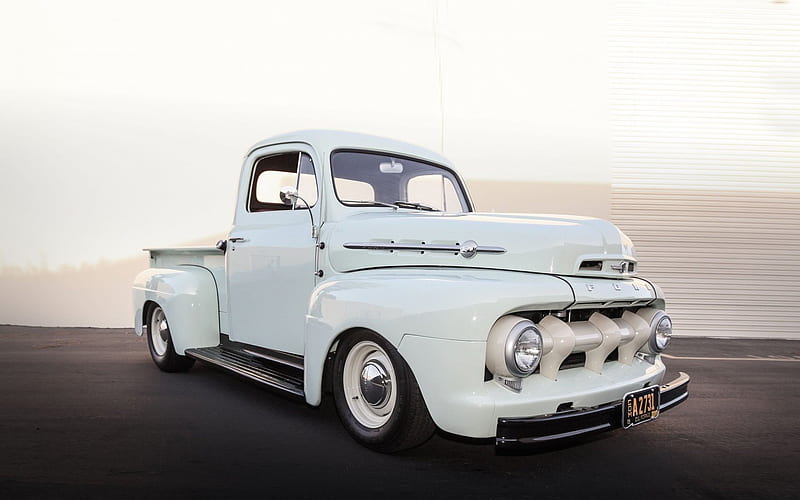 Ford F1, retro cars, 1952 cars, white pickup, tuning, 1952 Ford F1, pickup truck, american cars, Ford, HD wallpaper