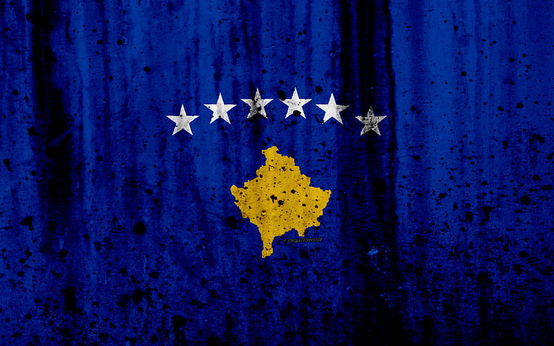 Kosovo flag grunge, flag of Kosovo, Europe, Kosovo, national symbolism, coat of arms of Kosovo, Kosovo coat of arms, HD wallpaper
