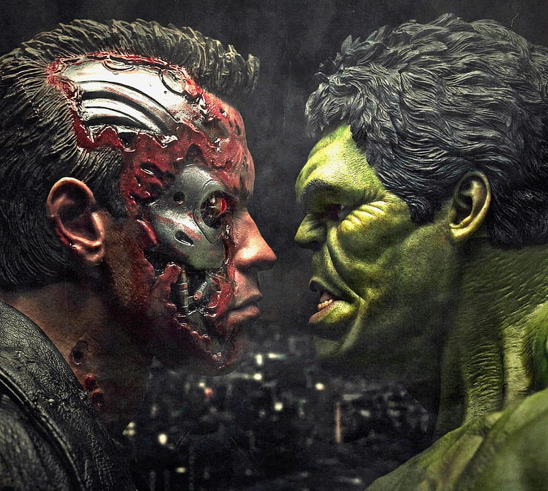 Fight, arnold, hulk, marvel, movie, terminator, HD wallpaper