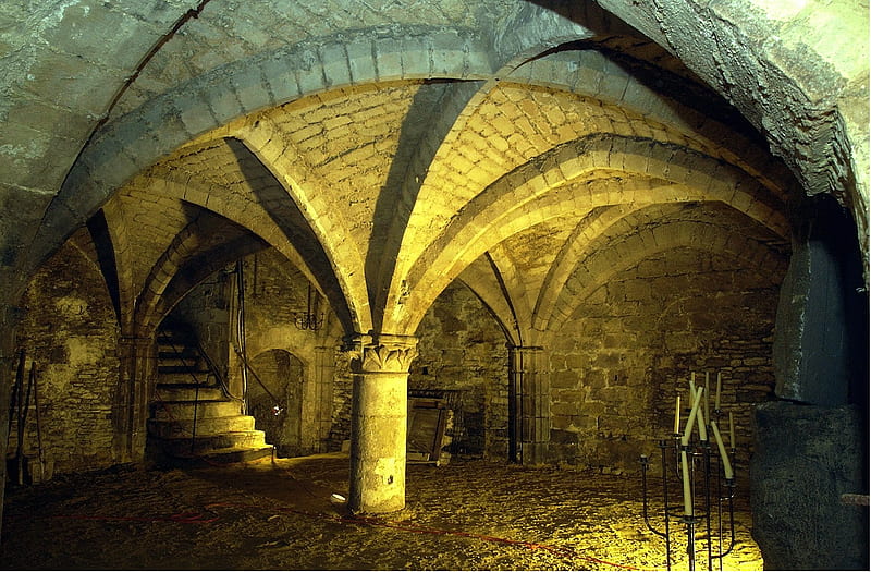Gothiques Caves, hotel, hotel du griffon, gothiques, france, vaulted cellar, oise, senlis, caves, HD wallpaper