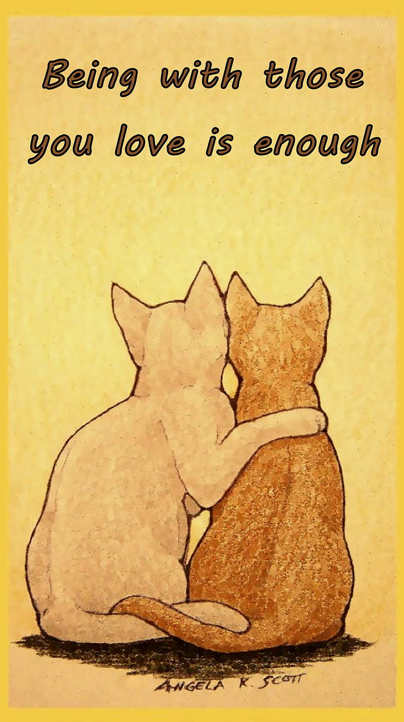 Love Is Enough art, animals, cats, couple together, cute, drawings, hug,  inspirational, HD phone wallpaper | Peakpx