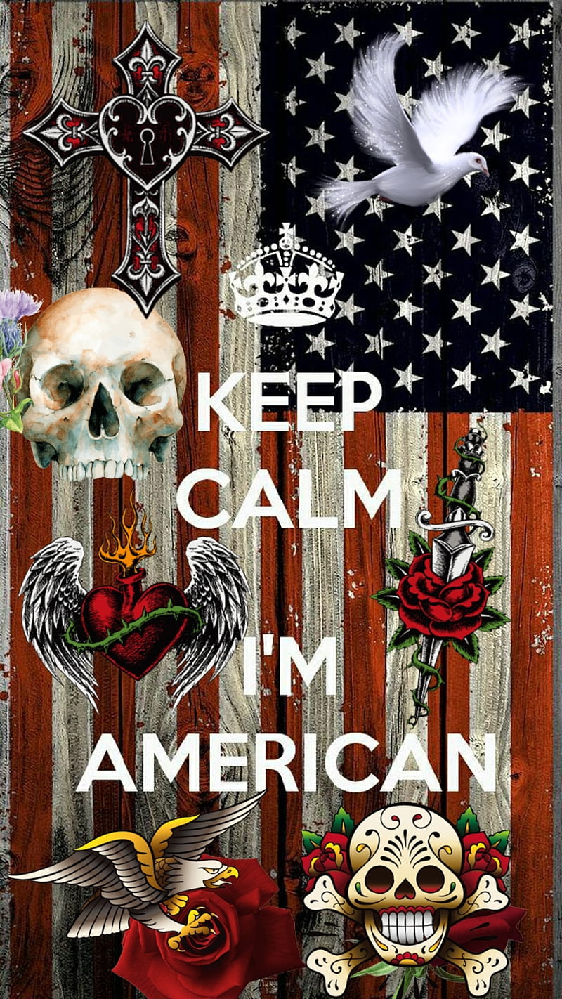 Keep Calm, america, american, blue, country, flag, patriot, red, skull, usa, white, HD phone wallpaper