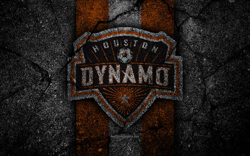 Houston Dynamo FC, MLS, asphalt texture, Western Conference, black stone, football club, USA, Houston Dynamo, soccer, logo, FC Houston Dynamo, HD wallpaper
