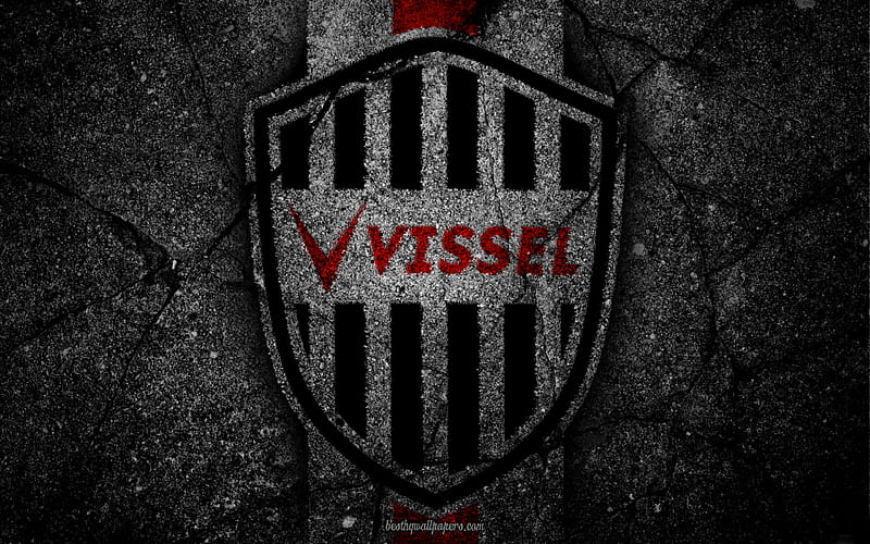 Vissel Kobe, logo, art, J-League, soccer, football club, FC Kobe, asphalt texture, HD wallpaper