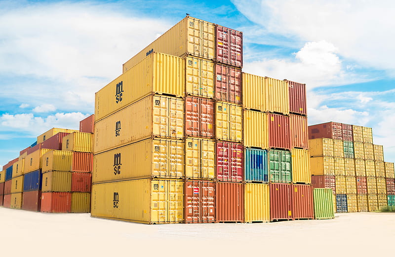 assorted-color filed intermodal containers, HD wallpaper
