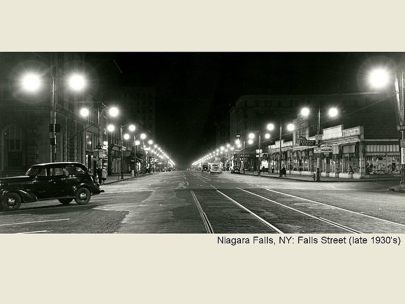 Niagara Falls, NY: Falls Street (late 1930's), architecture, falls street, night, niagara falls, HD wallpaper