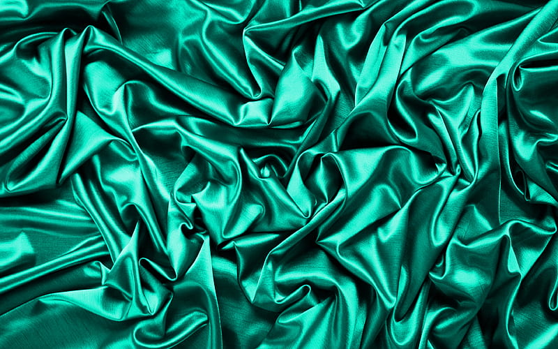 turquoise satin background silk textures, satin wavy background, turquoise backgrounds, satin textures, satin backgrounds, turquoise silk texture, HD wallpaper