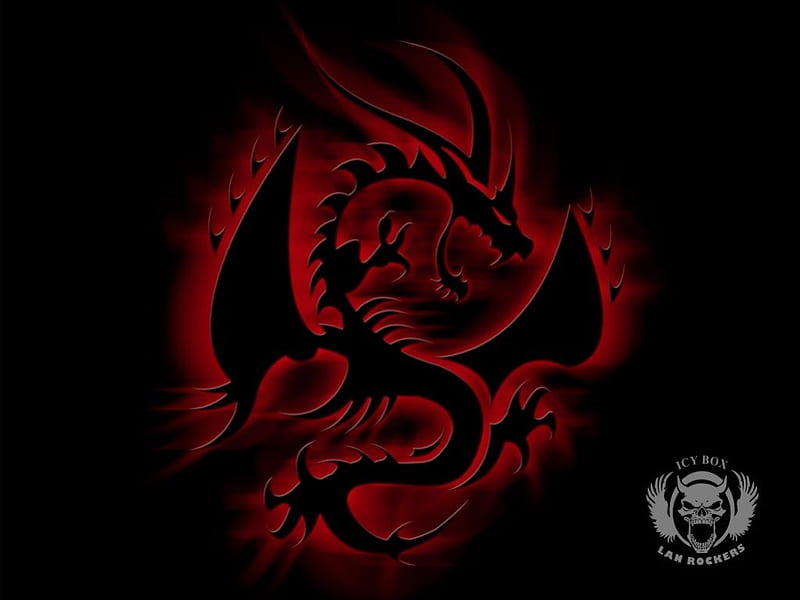 Black Dragon, red, 3d, black, collage, dragon, abstract, HD wallpaper