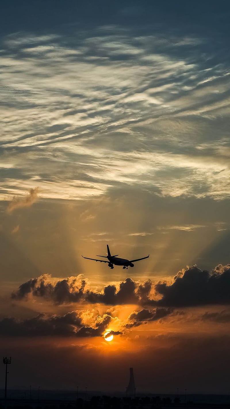 Sunset And Plane, and plane, HD phone wallpaper