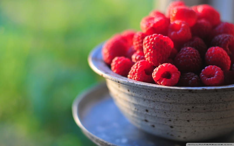 fresh raspberries, rasberries, red, basket, fruits, HD wallpaper