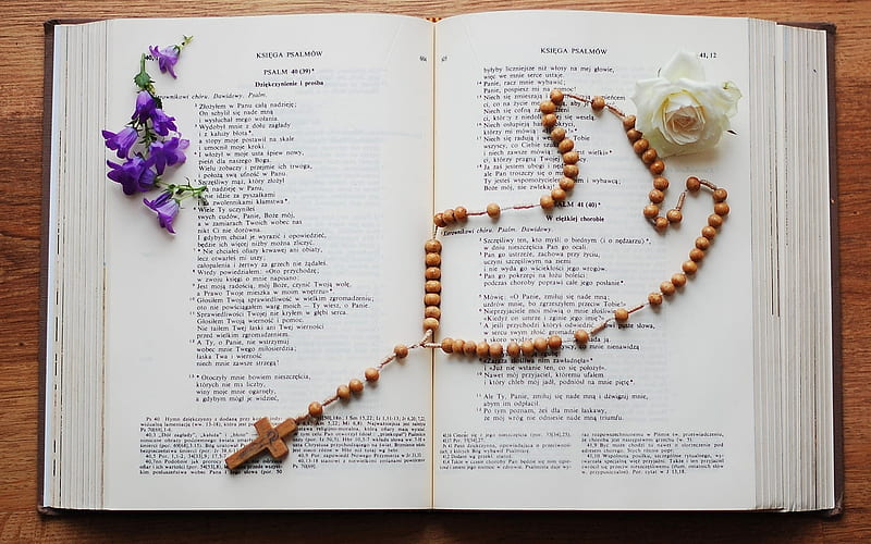 Bible and Rosary, christianity, rosary, book, Bible, catholic, HD wallpaper