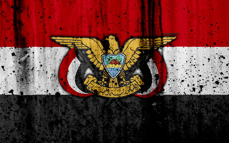 Yemeni flag grunge, Asia, flag of Yemen, national symbols, Yemen, Yemeni coat of arms, national flag, HD wallpaper