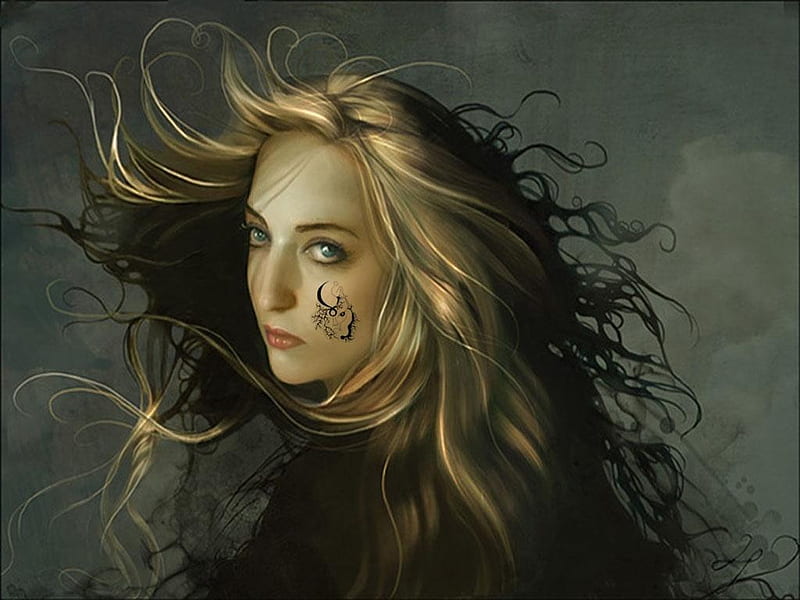 Sorrow in her eyes, hair, pretty, beautyfull, dark, black, face, woman, HD wallpaper