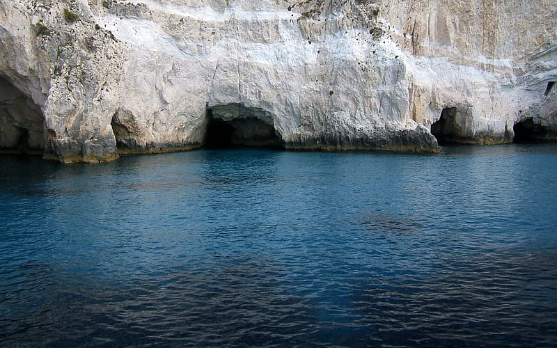 Zantes Water, mediterranean, water, cliffs, rock, white, caves, sea, blue, HD wallpaper
