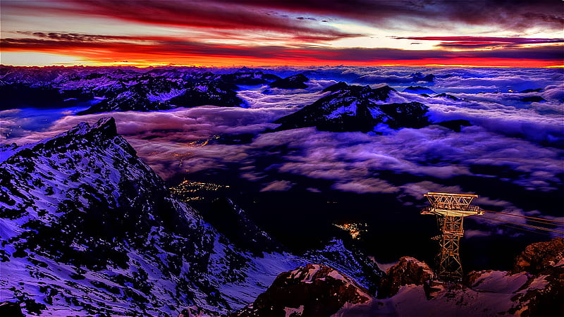 Zugspitze, colorful, vivid, germany, purple, mountains, dark, vibrant, bonito, HD wallpaper