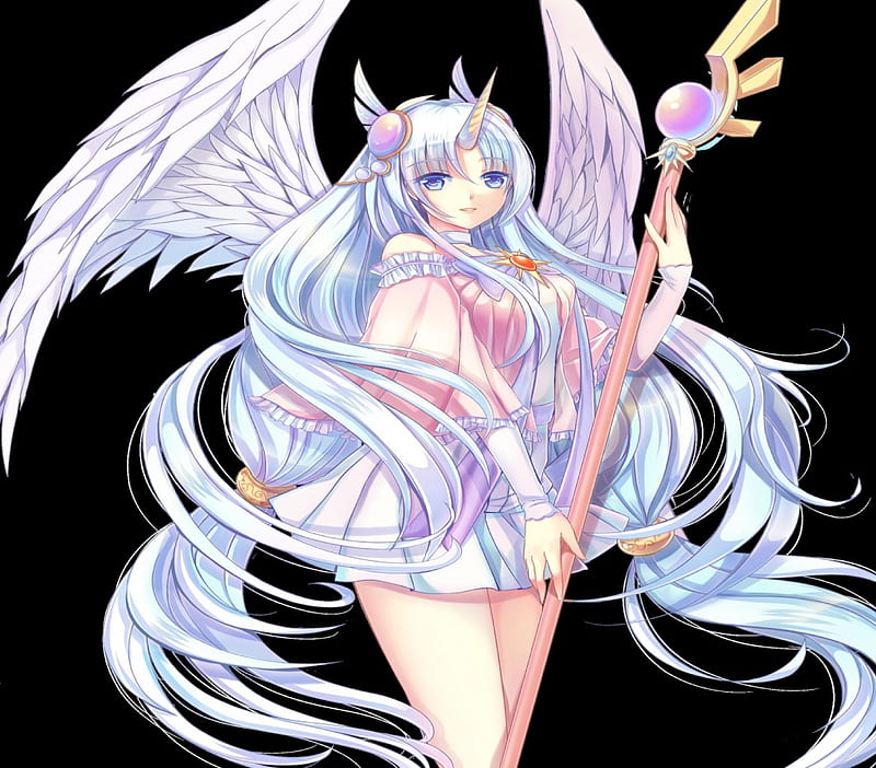 Snow Angel, pretty, wings, wand, girl, angel, magic, orginal, long hair, HD wallpaper