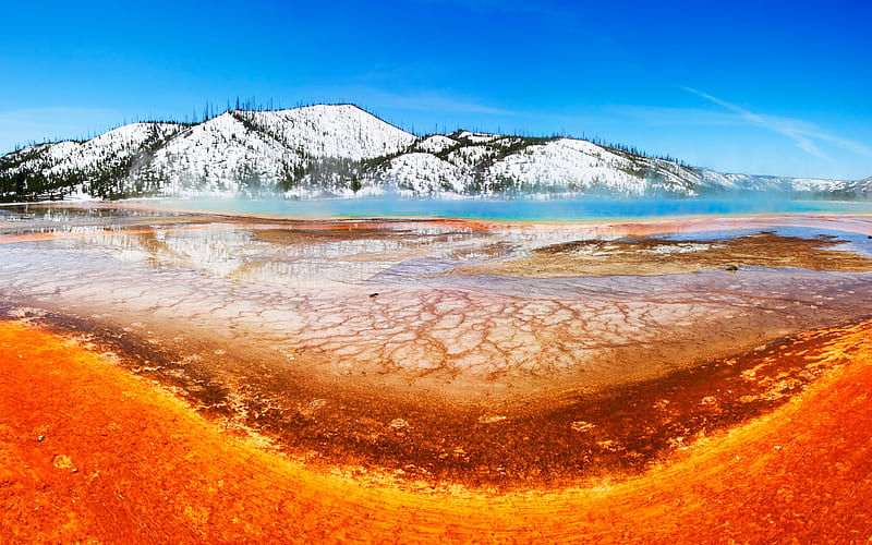 USA, Grand Prismatic Spring Yellowstone National Park, american landmarks, hot springs, America, HD wallpaper