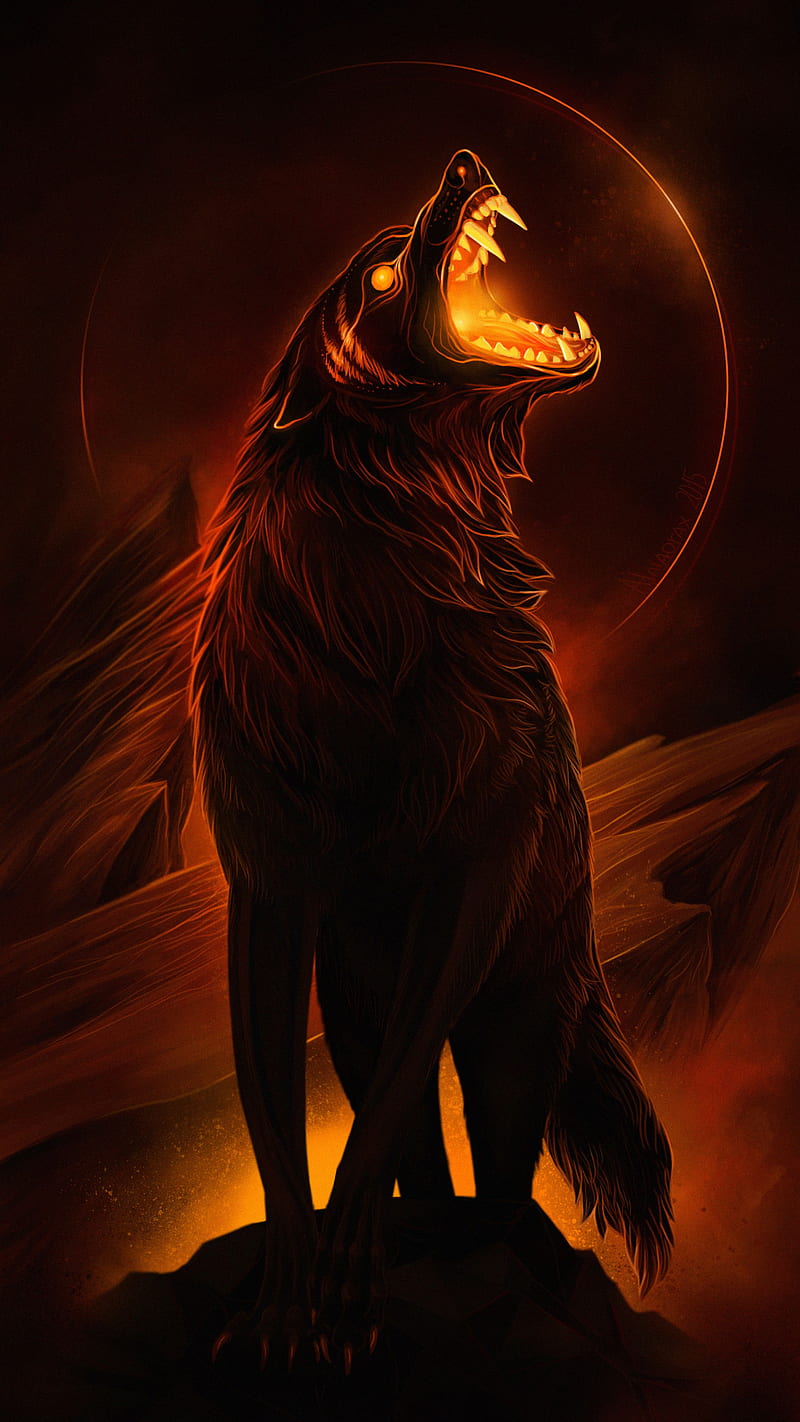 wolf, grin, predator, art, dark, HD phone wallpaper