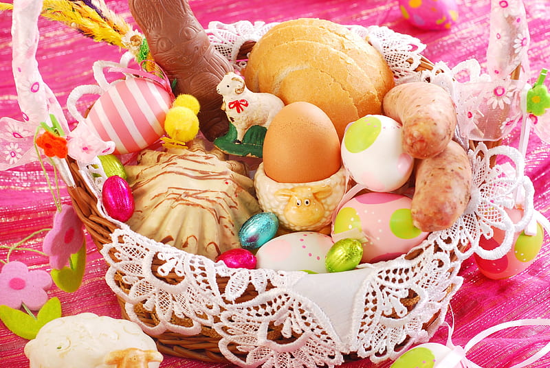 Easter Time, meal, holiday, food, basket, eggs, easter, HD wallpaper