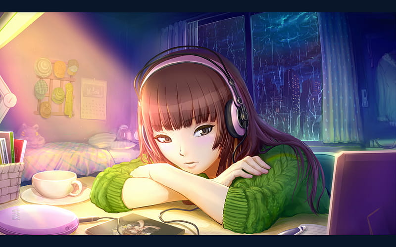 A place to rest, rest, girl, anime, music, couple of tea, HD wallpaper