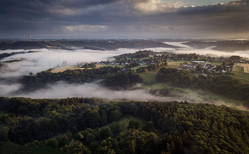 Wupper River Fog Drone Aerial View graphy Ultra, Europe, Germany, View, Nature, Landscape, River, Morning, Mist, graphy, Drone, solingen, wupper, BergischesLand, tributary, Aeril, HD wallpaper