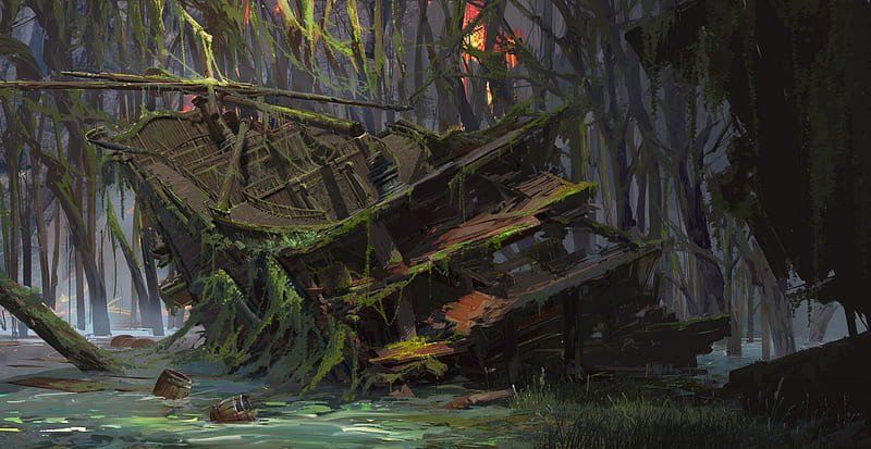 Fantasy, Ship, Shipwreck, HD wallpaper