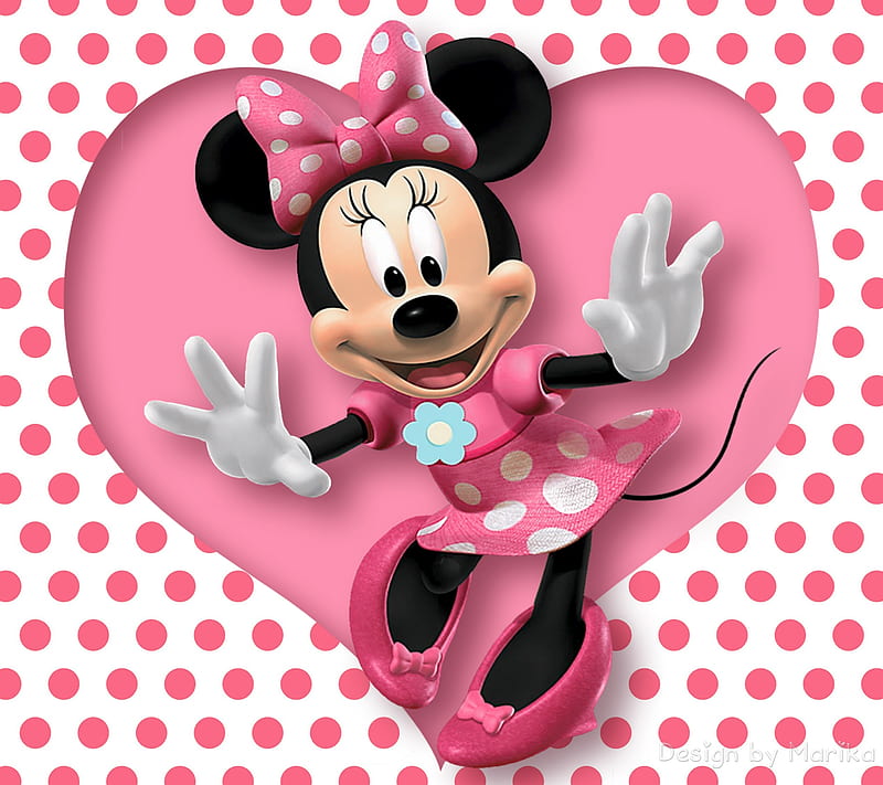 Minnie Mouse, cute, dot, heart, bow, white, pink, disney, HD wallpaper