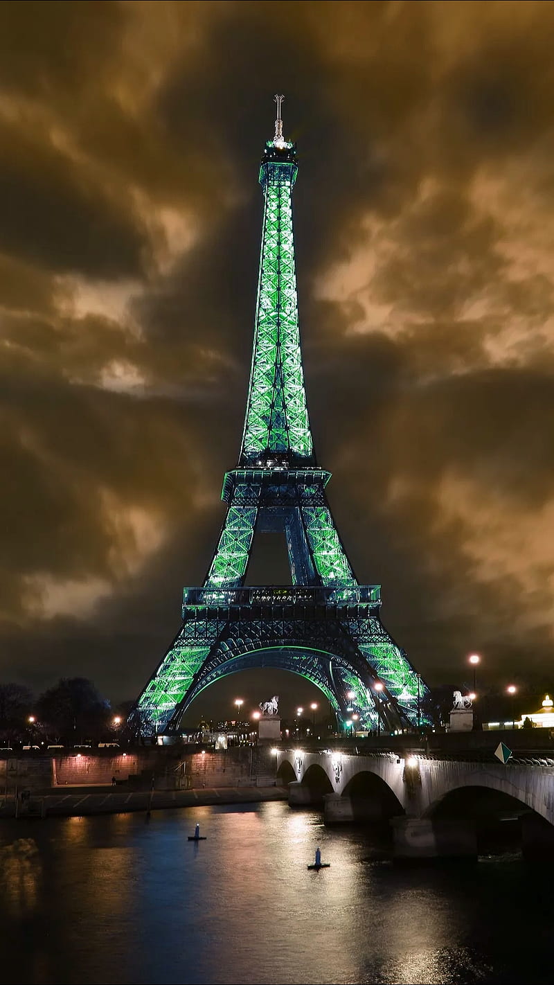 Paris, city, city of love, eiffel, france, lights, night, sky, tour, tower, HD phone wallpaper