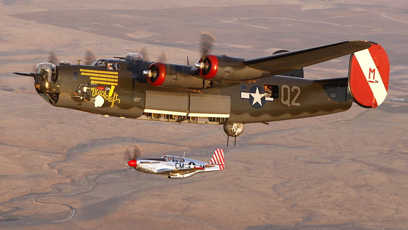 B 24 liberator and P 51 mustang, wii, bomber, fighter, panes, HD wallpaper