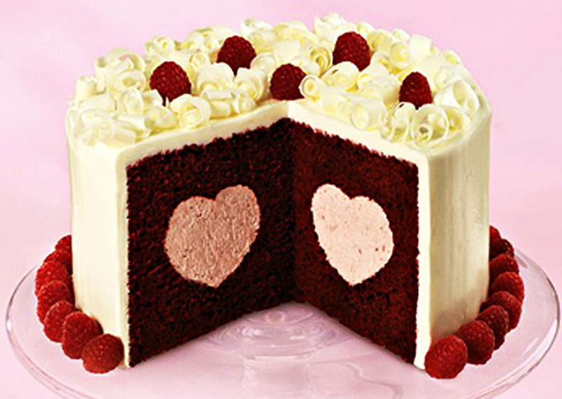 Cute Heart Rasberry Cake, cute, yummy, love, heart, rasberry, pink, HD wallpaper