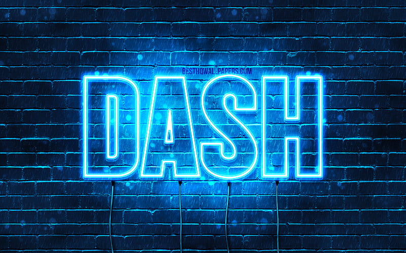 Dash with names, horizontal text, Dash name, Happy Birtay Dash, blue neon lights, with Dash name, HD wallpaper