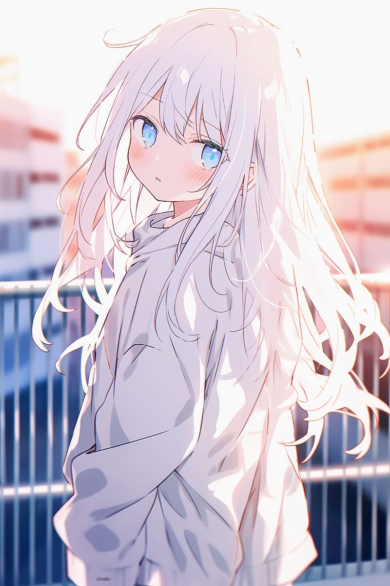 girl, hoodie, anime, light, HD phone wallpaper