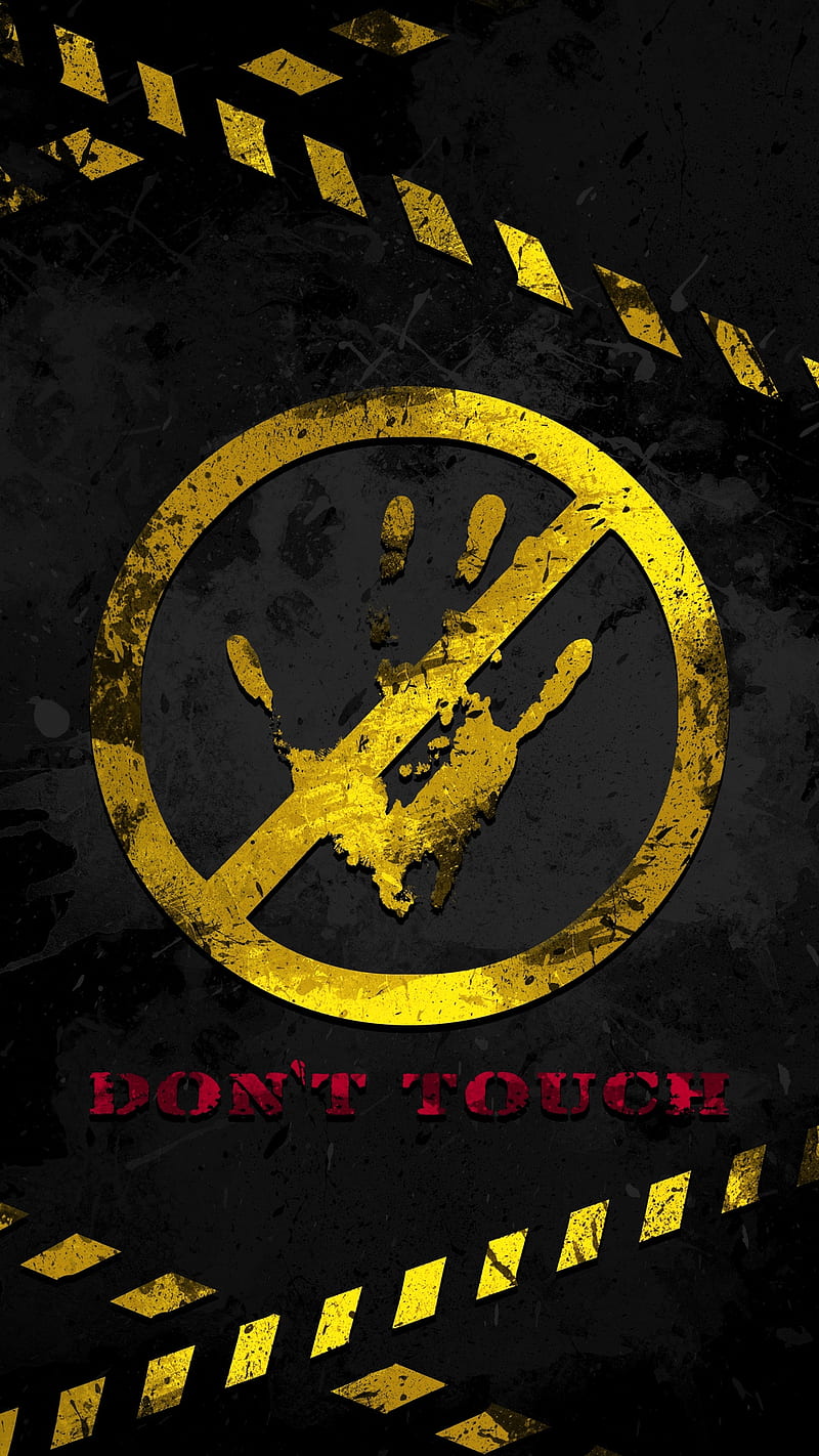 Dont touch, circle, hand, red, sayings, sign, words, yellow, yellow hand, yellow sign, HD phone wallpaper