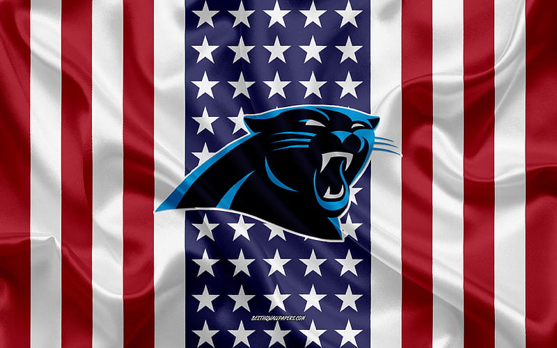 Carolina Panthers logo, emblem, silk texture, American flag, American football club, NFL, Charlotte, North Carolina, USA, National Football League, american football, silk flag, HD wallpaper