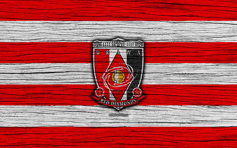 Urawa Red Diamonds emblem, J-League, wooden texture, japan, Urawa Red Diamonds FC, soccer, football club, logo, FC Urawa Red Diamonds, HD wallpaper